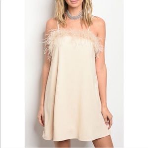 Cream Feather Shift Dress